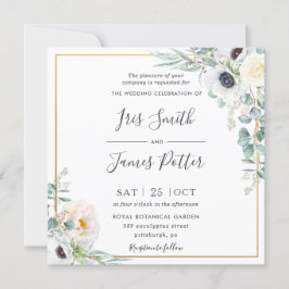 Convites Casamento Floral Eucalyptus Rustic Ivory White
