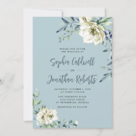 Convites Casamento Floral Eucalyptus Tudo em Um Dusty Azul