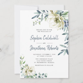 Convites Casamento Floral Eucalyptus Tudo em Um Dusty Azul
