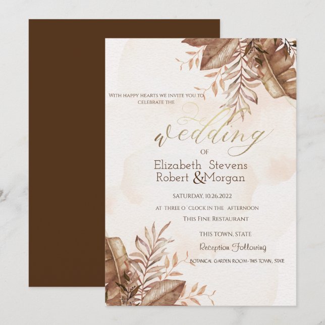 Convites Casamento Floral Exótico de Outono (Frente/Verso)