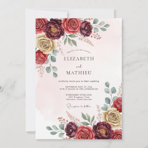 Convites Casamento Floral Exquisito Borgonha