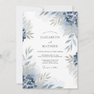Convites Casamento Floral Exuberante Azul Ardósia