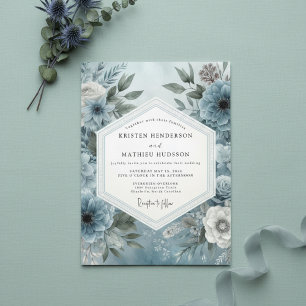 Convites Casamento Floral Exuberante Azul Ardósia Mal-humor