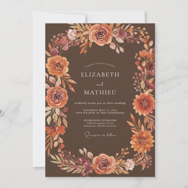 Convites Casamento Floral Exuberante Borgonha (Frente)
