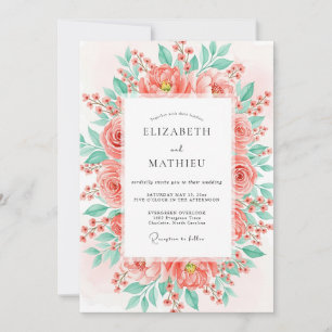 Convites Casamento Floral Exuberante de Coral