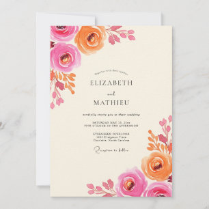 Convites Casamento Floral Exuberante de Coral Rosa