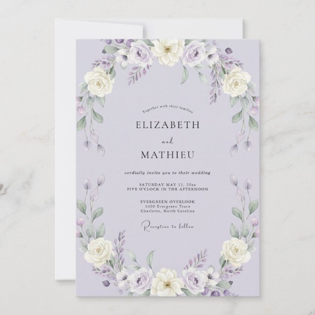 Convites Casamento Floral Exuberante de Lavanda (Frente)