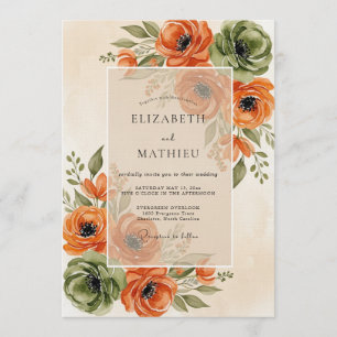Convites Casamento Floral Exuberante de Outono Laranja