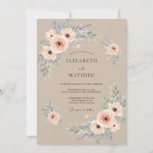 Convites Casamento Floral Exuberante de Pêssego