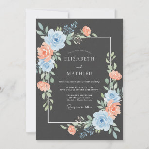 Convites Casamento Floral Exuberante de Pêssego Azul
