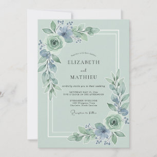 Convites Casamento Floral Exuberante em Azul Sage