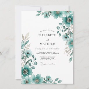 Convites Casamento Floral Exuberante em Azul Turquesa Pinta