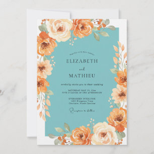Convites Casamento Floral Exuberante em Teal e Pêssego