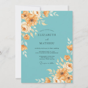 Convites Casamento Floral Exuberante em Verde Água e Pêsseg