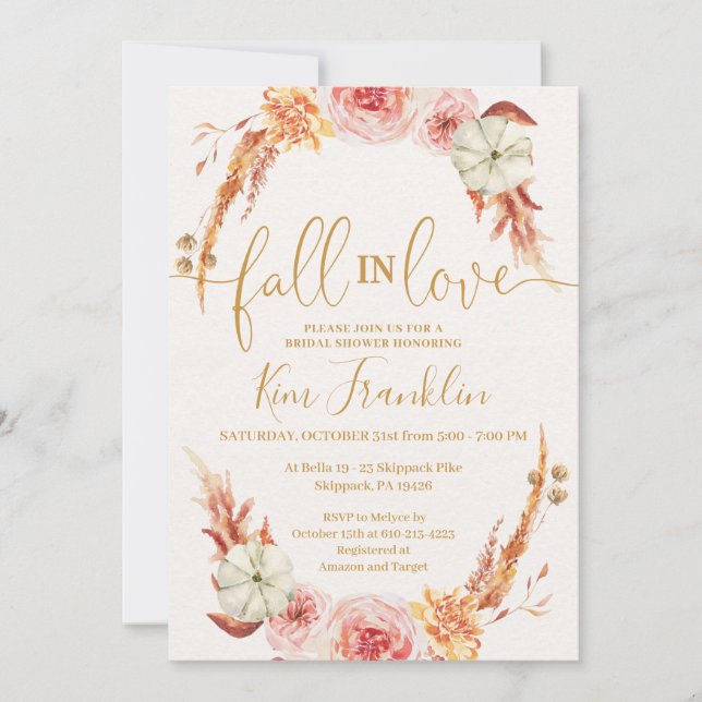 Convites Casamento Floral FALL e Chá de panela Dourado Invi (Frente)
