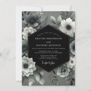 Convites Casamento Floral Fantasmagórico em Carvão