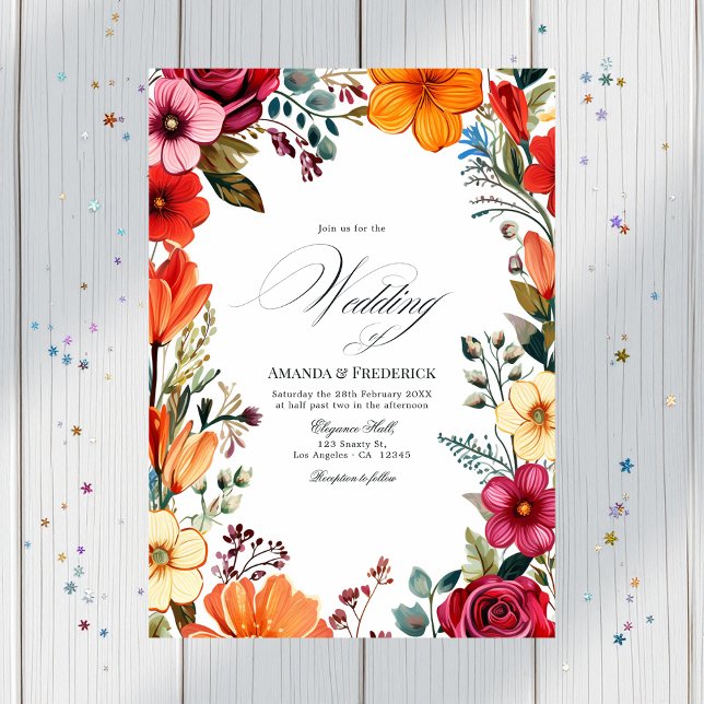 Convites Casamento Floral Fiesta Elegante com Código QR (Elegant Floral Fiesta Wedding with QR Code Invitation)