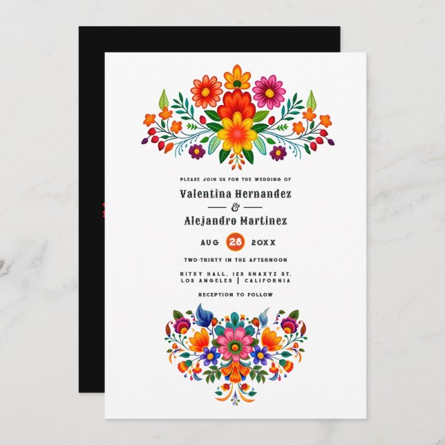Convites Casamento Floral Fiesta Mexicano Vibrant (Frente/Verso)