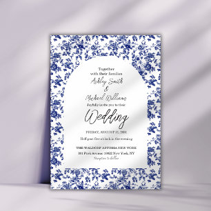 Convites Casamento Floral Floral Azul Elegante Toile De Jou