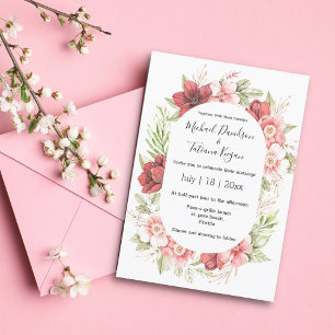 Convites casamento floral floral de verão cor-de-rosa-d-águ