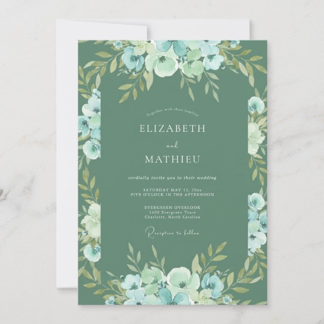 Convites Casamento Floral Florescer Sage (Frente)