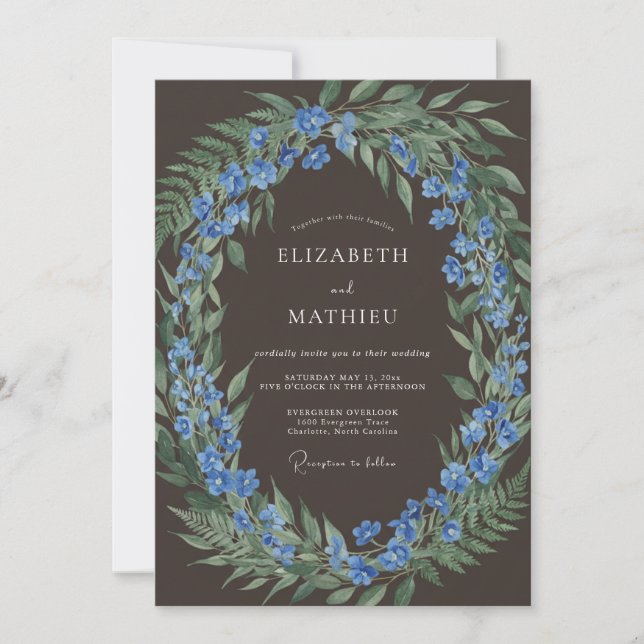 Convites Casamento Floral Floresta Azul Abraço (Frente)
