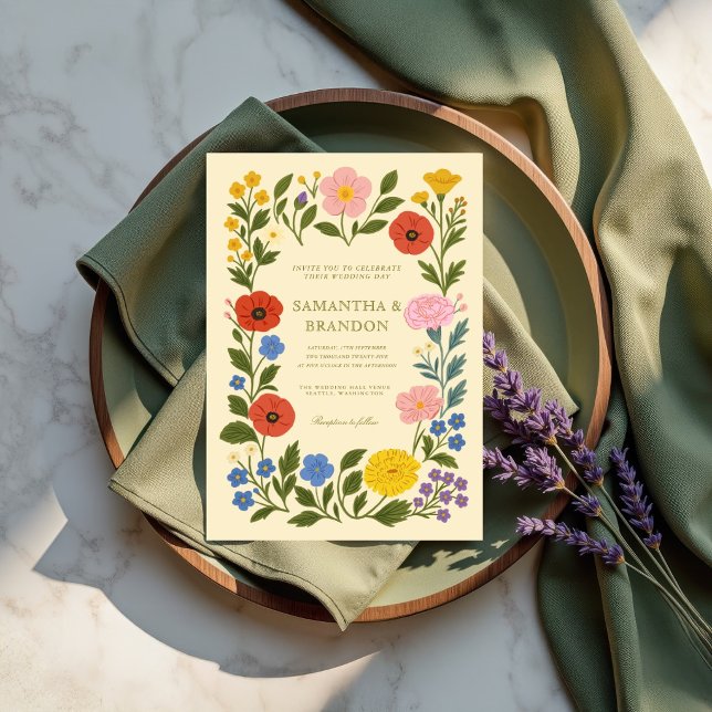 Convites Casamento Floral Folclórico Colorido (Criador carregado)