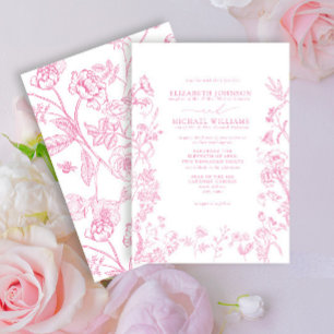 Convites Casamento Floral Formal de Chinoiserie Rosa