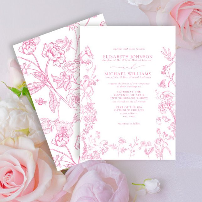 Convites Casamento Floral Formal de Chinoiserie Rosa (Criador carregado)