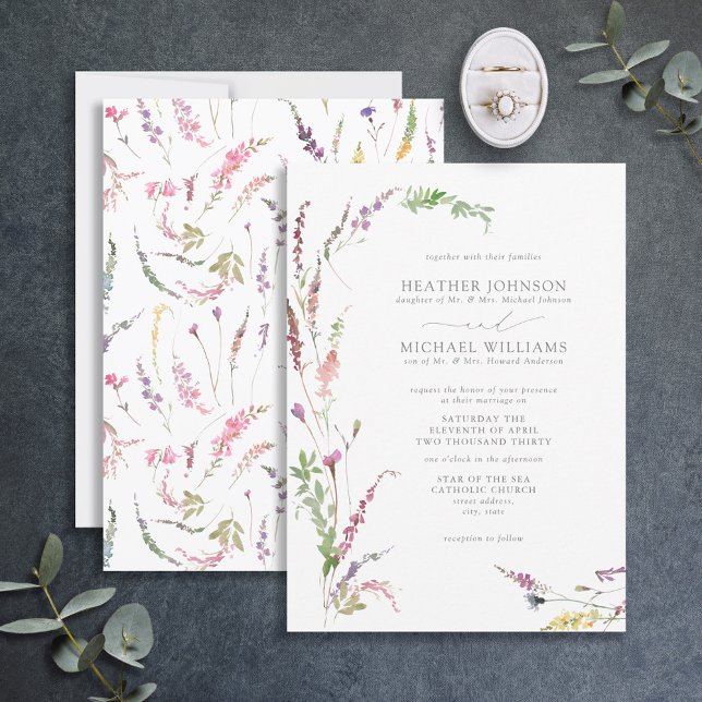 Convites Casamento Floral Formal Trendy Elegant Wildflower (Criador carregado)