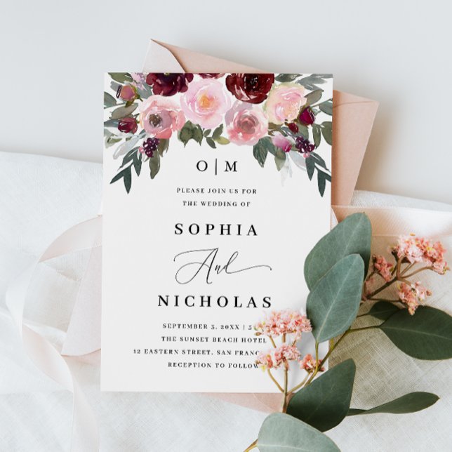 Convites Casamento Floral | Foto de Rosas em Aquarela + Cód (Criador carregado)