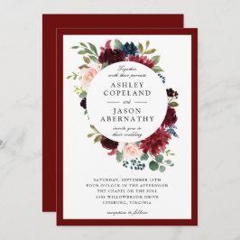 Convites Casamento Floral Frame, Marinho e Blush