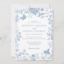 Convites Casamento Floral Francês Blue Toile De Jouy