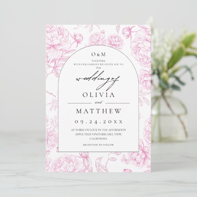 Convites Casamento Floral Francês Clássico (Em pé/Frente)