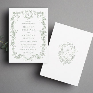 Convites Casamento Floral Francês Clássico Sage Green