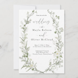 Convites Casamento Floral Francês Clássico Verde Salvia