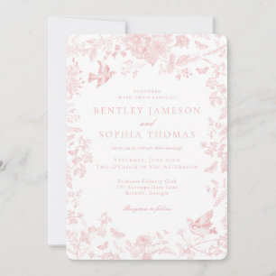 Convites Casamento Floral Francês De Jouy Toile Rosa