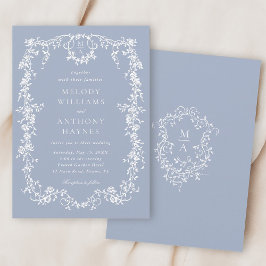 Convites Casamento Floral Francês Dusty Blue Elegant