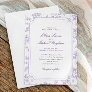 Convites Casamento Floral Francês em Tonalidade Lavanda Ant