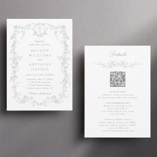Convites Casamento Floral Francês em Uma Cinza
