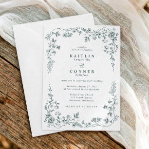 Convites Casamento Floral Francês Esmeralda Vintage