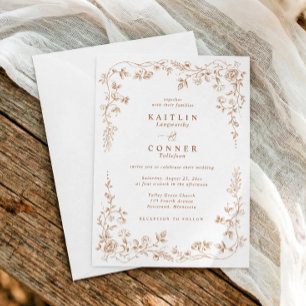Convites Casamento Floral Francês Laranja Terracota Vintage