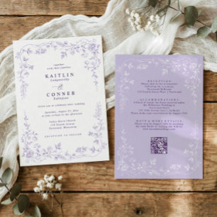 Convites Casamento Floral Francês Lavanda Vintage