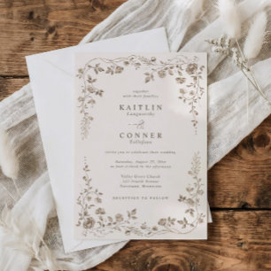 Convites Casamento Floral Francês Marrom Chocolate Vintage