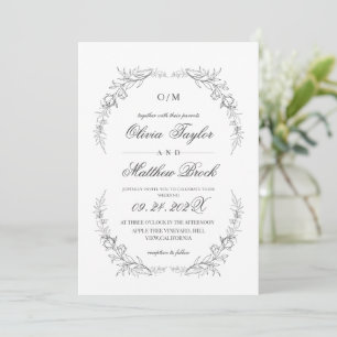 Convites Casamento Floral Francês Preto Branco Moderno & El