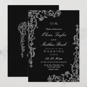 Convites Casamento Floral Francês Preto e Branco