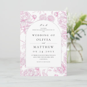 Convites Casamento Floral Francês Rosa Clássico