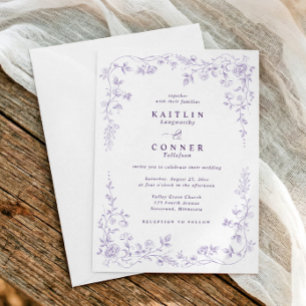 Convites Casamento Floral Francês Roxo Lavanda Vintage