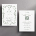 Convites Casamento Floral Francês Verde Tudo em Um Sábio<br><div class="desc">Elegante convite de casamento floral verde de sábado com detalhes no verso. Para uma personalização mais avançada deste design,  clique no BOTÃO DE FERRAMENTAS DESIGN acima!</div>