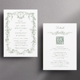 Convites Casamento Floral Francês Verde Tudo em Um Sábio